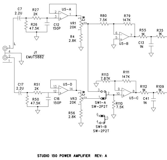 Zapco Studio 150, dettaglio schema preamp.