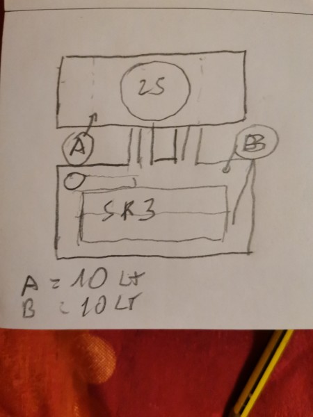 Ho ipotizzato nello schema due tubi da 7 cm che per 2 fa 14 il foro centrale e da 15.