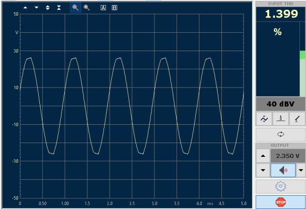 sens. 2V, segnale applicato 2.35V, THD 1.4%